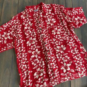 Vintage Tropical Breeze California Cotton Hawaiian Shirt Red Floral Mens XL (L8)